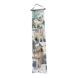 Wolves In Nature Bell Pull Wall Tapestry Banner Beautiful Wood Hanger 39” Long - Picture 1 of 11