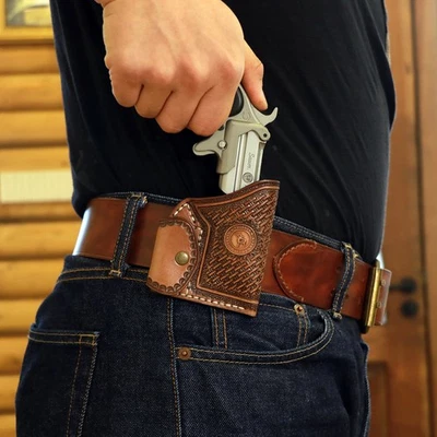 TOURBON Leather Pocket Gun Belt Holster Fit .22Mag NAA Mini Revolver-Clearance - Image 1 of 4