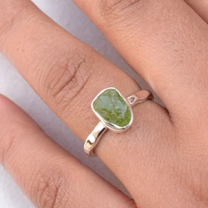 Natural Raw Peridot Stack Ring 925 Sterling Silver Peridot Birthstone Ring-RR160 - Picture 1 of 2