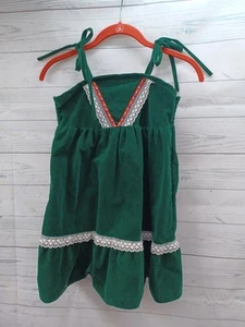 Vtg 60s Girls Emerald Green Velvet Dress Sz 7 Lace Spaghetti Straps Cottagecore - Picture 1 of 6