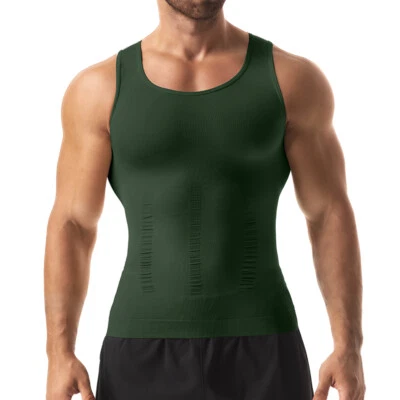 Mens Slimming Body Shaper Belly Chest Compression Vest Girdle T-Shirt Tank Top - Image 1 of 4