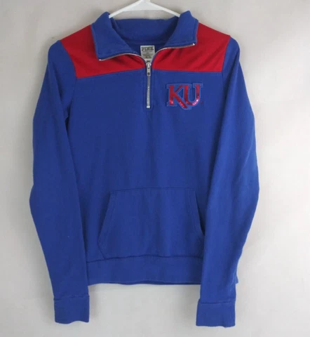 Vintage NCAA KU Kansas University Jayhawks 1/4 Zip Sequined Sweatshirt Size XS Cover