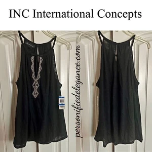 NUEVO INC International Concepts Essentials Top Negro Profundo Cuentas Talla XL $39.50 - Imagen 1 de 16