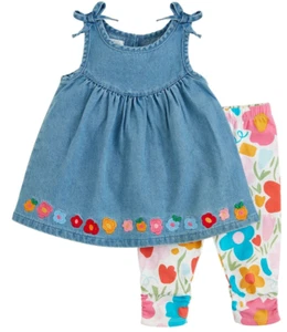 Mud Pie Toddler Girl Denim Floral Tunic & Floral Leggings Set Size 4T NEW - Picture 1 of 1