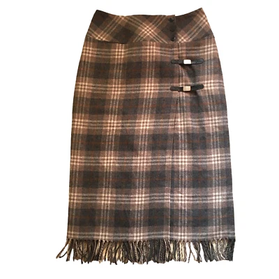 David N. Vintage años 80 talla 8 falda envolvente midi para mujer con flecos a cuadros forrada en mezcla de lana Foto 1 de 4
