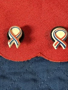 Shoe Charms (Jibbitz) Red White Blue Support / Awareness Ribbon NWOT (Lot of 2) - Picture 1 of 10
