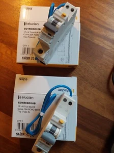 elucian click RCBO 16amp 32amp trip 230v curve "B" Type "A" 30mA True 6KA