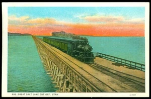 GRAN LAGO SALADO CORTADO UTAH CON POSTAL DE TREN DE VAPOR - Imagen 1 de 1