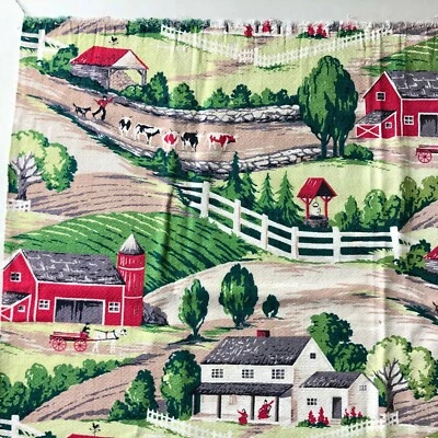 Vtg Barkcloth Fabric Material MCM Western Cow Steer Cowboy Farmhouse Barn 33x25  - Image 1 of 4