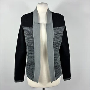 M & S Per Una Grey Black Open Edge to Edge Cardigan Striped Panel Size 14 VGC - Picture 1 of 9