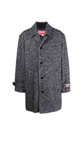 KENZO Cappotto nero diagonale misto cotone e lana