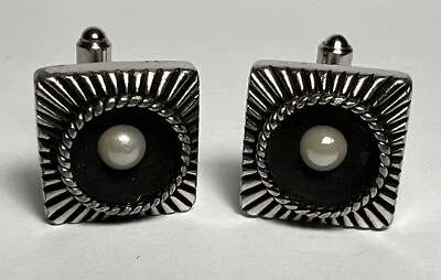 Gemelos Speidel vintage EE. UU. - perla - tono plata y negro - grandes Foto 1 de 4