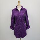 El General Womens Purple Cross Embroidered  Button Up Blouse Top Plus Size 2XL