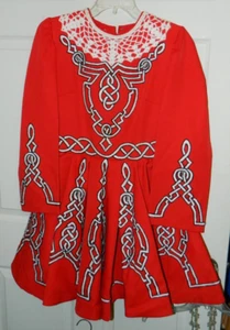 Embroidered Red w/ Black Girls Irish Step Dancing Costume w/ Cape Large VG - Exc - Picture 1 of 10