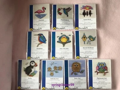 MOUSELOFT STITCHLETS ~ CROSS STITCH KITS ~ FLAMINGO ~ BIRDS ~ OWLS ~ PUFFIN