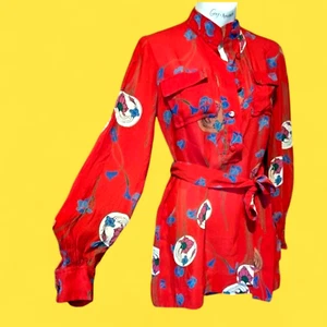 RIZKALLAH para MALCOLM STARR Años 70 De Colección Poli Rojo Hippy Túnica Blusa Top Mujer M 6H - Imagen 1 de 13
