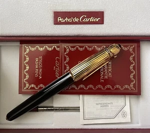 Cartier Pasha Ballpoint Pen 1991 Limited Edition Black & Gold with Box & Papers - Picture 1 of 12