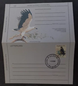 1982 Australia 27c Stamped Peregrine Falcon Lettercard cancelled Falcon - Bild 1 von 4