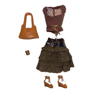 2007 Barbie Fashion Fever Hilary Duff Outfit K2897 K8515 Brown Ruffle Skirt