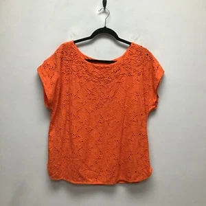 Maeve Anthropologie Womens Orange Short Sleeve Embroidered Karine Beaded Top 14 - Picture 1 of 9