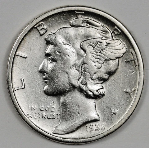 1936-s Mercury Dime.  AU.  Inventory H.  167049 Cover