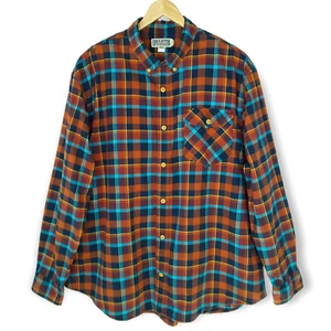 Duluth Iron Mountain Oxford Shirt Size 2XL Orange Blue Plaid Button Front Fall - Picture 1 of 12