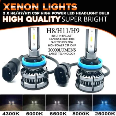 2 x H11 Super White 6500k Xenon HID Headlight Fog Light Bulbs Pair 12v LED 711 - Image 1 of 3