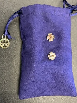 New Tory Burch T-logo Crystal stud earrings in Rose Gold with pouch - Image 1 of 4