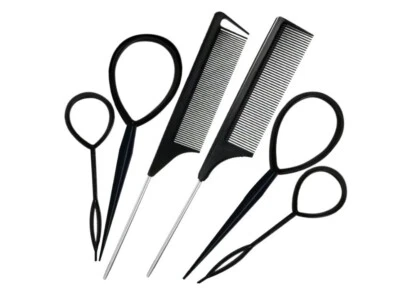 Hair Tail Tool & Rat Tail Comb, 6Pcs Hair Loop Styling Tools Set with 2Pcs Metal - Image 1 of 4