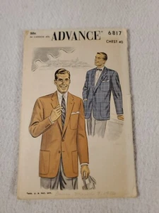 Vintage c1956 Advance Sewing Pattern No. 6817 ~ Men's Sports Jacket ~ Chest 40 - Picture 1 of 3