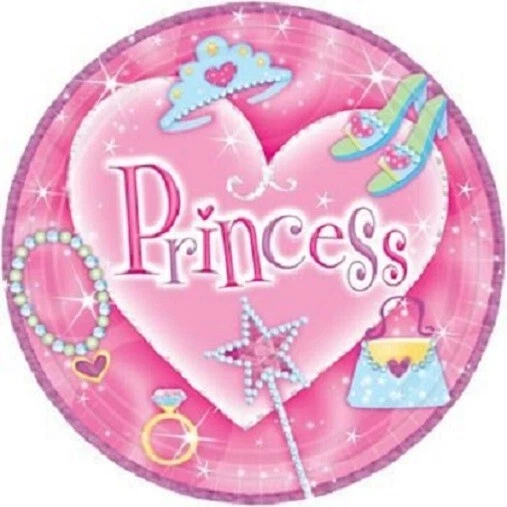 8 Princess Birthday Party Plates, Pink Round Dessert Size 7" Lavender Glittery - Image 1 of 1