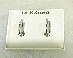 New 14K White Gold Baby Huggie SECURE Earrings w/Cubic Zirconia Stones - Picture 1 of 4