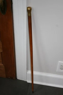 "Antiguo bastón bastón de roble con perilla de latón macizo pesado vintage 35""" Foto 1 de 4