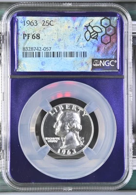 1963 WASHINGTON SILVER QUARTER PF68 **Trader Bea Purple Core** - Image 1 of 2