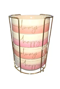 NEW Eaton Fine Dining 4 Piece Pink & Gold Stacking Bowl Set With Gold Wire Stand - Picture 1 of 13