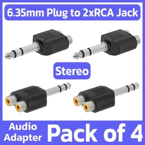 4 Pack 6.35mm Male Plug to 2RCA Female Jack Adapter Mono Audio Straight Splitter - Picture 1 of 7