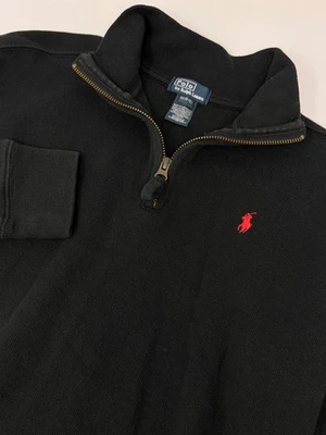 Polo Ralph Lauren Pullover Juvenil Med (10-12) 1/4 Cremallera Negro con Poni Rojo F8 Foto 1 de 4