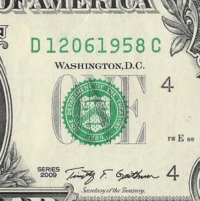 DEC 06 1958 Birthday Fancy Serial Number Date Note One Dollar Bill 12 06 1958 - Image 1 of 4