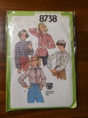 Blusas para mujer Simplicity 8738 vintage con patrón de costura de los años 70 talla 18 UC Foto 1 de 2