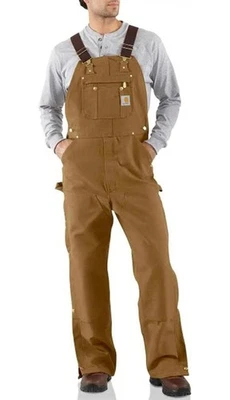 Carhartt Mens Bib Overalls R37 BRN 32x30 Double Front W/ Zip Open For Kneepads - Image 1 of 4