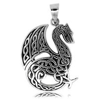 925 solid Sterling Silver Wicca Neo Pagan Wolf howling in the Moonlight pendant