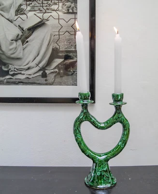 Handmade Moroccan Tamegroute Green Glazed Candlestick Holder – Ceramic Pottery - Image 1 of 4