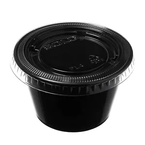 100 Pack - Leak Proof Black Plastic Condiment Souffle Portion Cups w/ Lids 4 Oz. - Picture 1 of 7