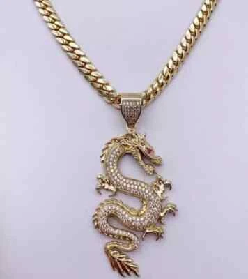 3Ct Round Cut Lab Created Men's Dragon Gift Fancy Pendant 14K Yellow Gold Plated - Image 1 of 4
