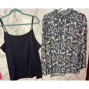 Lane Bryant Womens Navy Floral Print Sheer Blouse With navy Camisole 18/20 - Picture 1 of 6