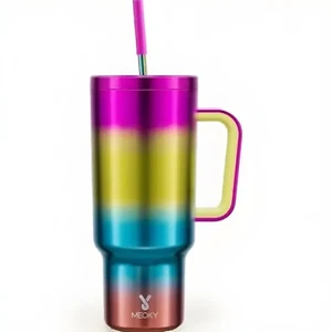 Vaso Meoky 40 oz con mango, tapa y pajita - acero inoxidable aislado, arco iris - Imagen 1 de 2