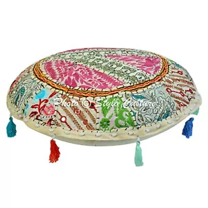 White Footstool Vintage Patchwork Floor Pillow Floor Cushion Cover Décor - Picture 1 of 5