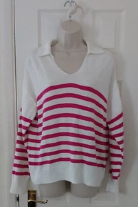 M&Co Pink Striped V neck Collared Jumper Size 10 - Picture 1 of 10