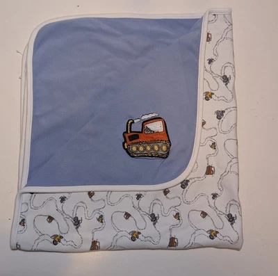 Gymboree One Size Baby Blanket Vintage Blue Construction Trucks Bulldozer 2005 - Image 1 of 4