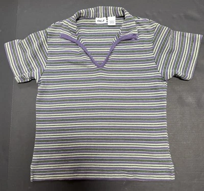 Camisa De Colección Y2K Rayas Cuello Talla L Juniors 100% Algodón Púrpura Verde Foto 1 de 4